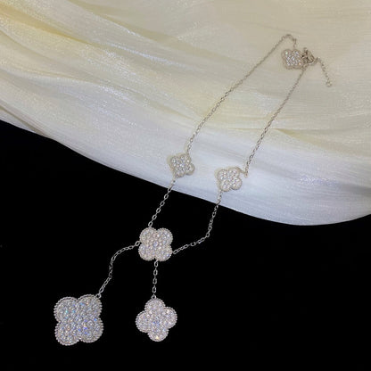 [Mystic]CLOVER 5 MOTIFS SILVER DIAMONDS NECKLACE