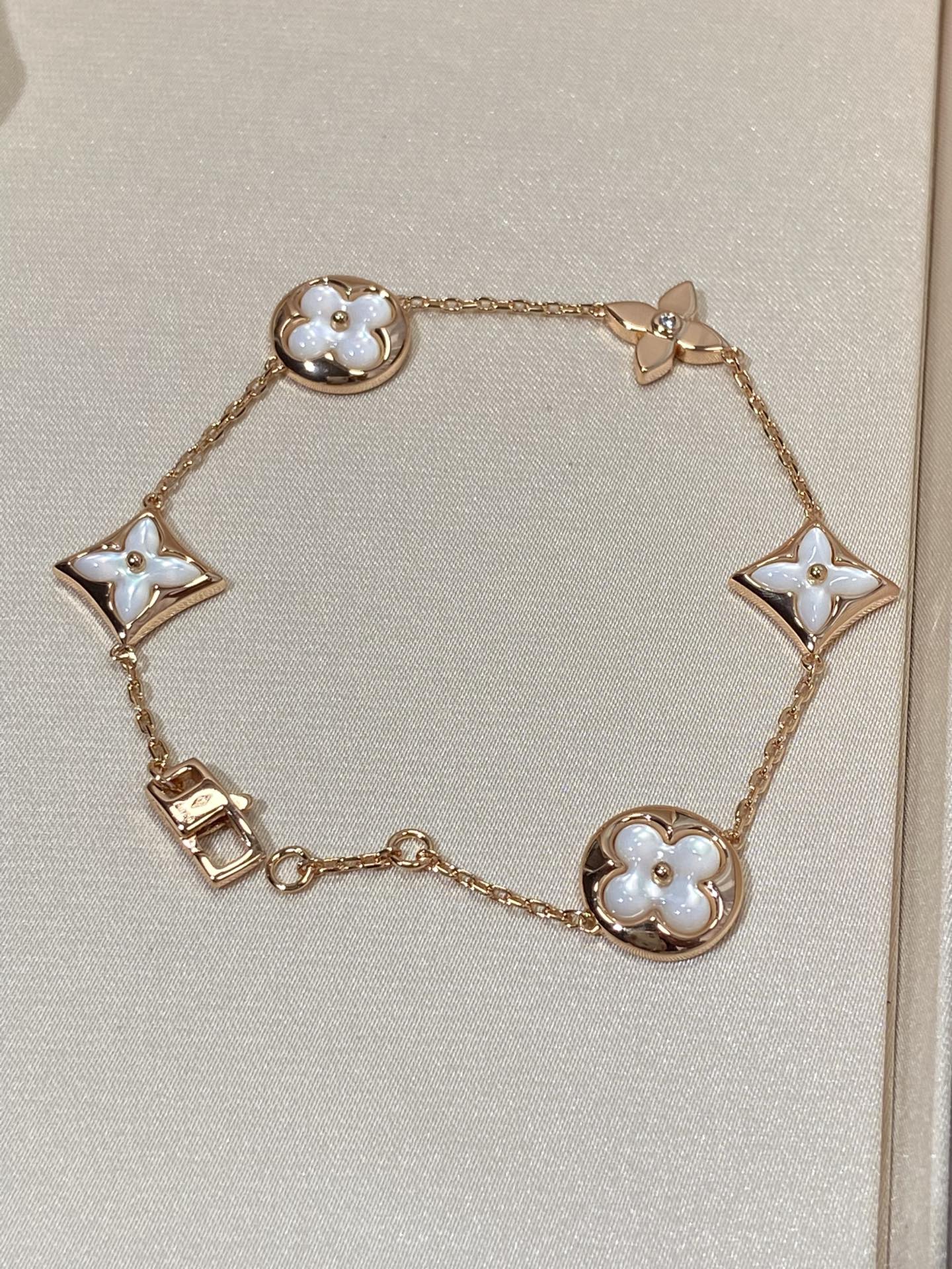 [Mystic]STAR AND SUN 5 MOTIF MOP PINK GOLD BRACELET
