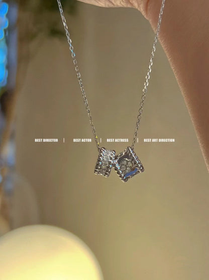 [Mystic]PERLEE DOUBLE PENDANT SILVER DIAMOND NECKLACE
