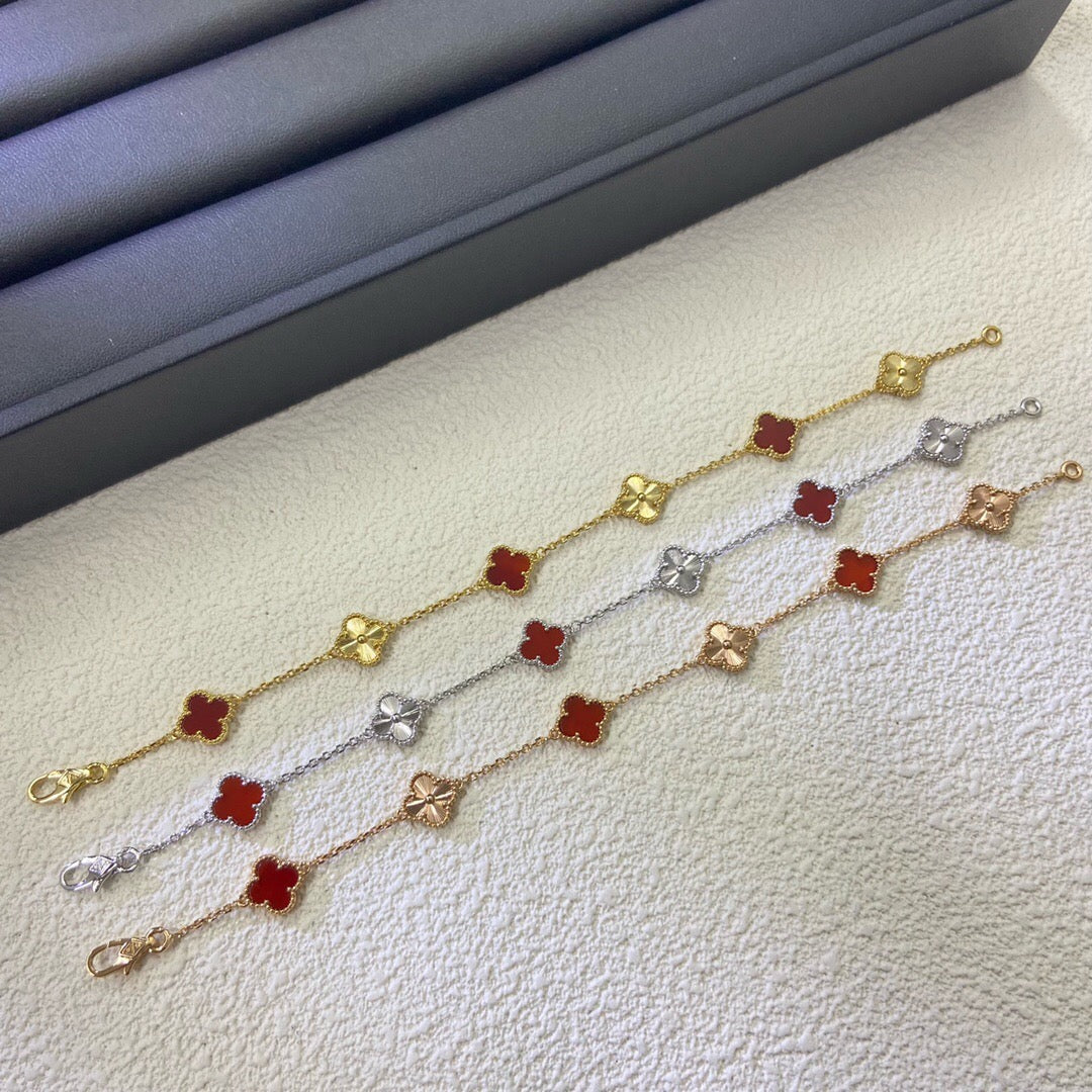 [Mystic]CLOVER 6 MOTIF RED AGATE LASER BRACELET