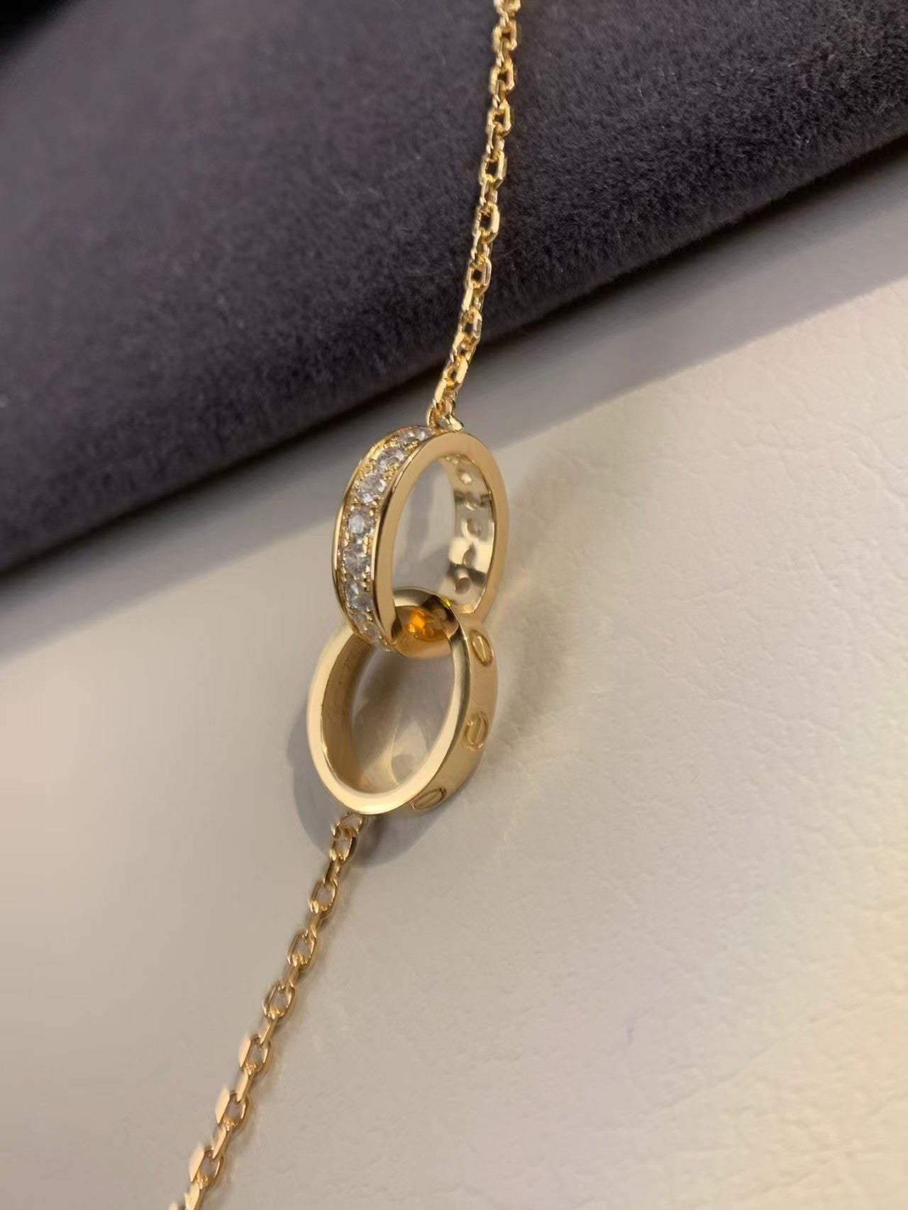 [Mystic]LOVE NECKLACE DOUBLE RING Double-Circle Diamond Belt  GOLD