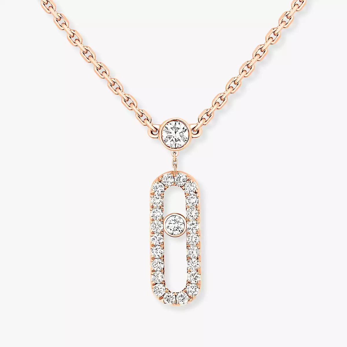 [Mystic ]2 Rows Rose Gold Diamond Pave_ Necklace Move Uno